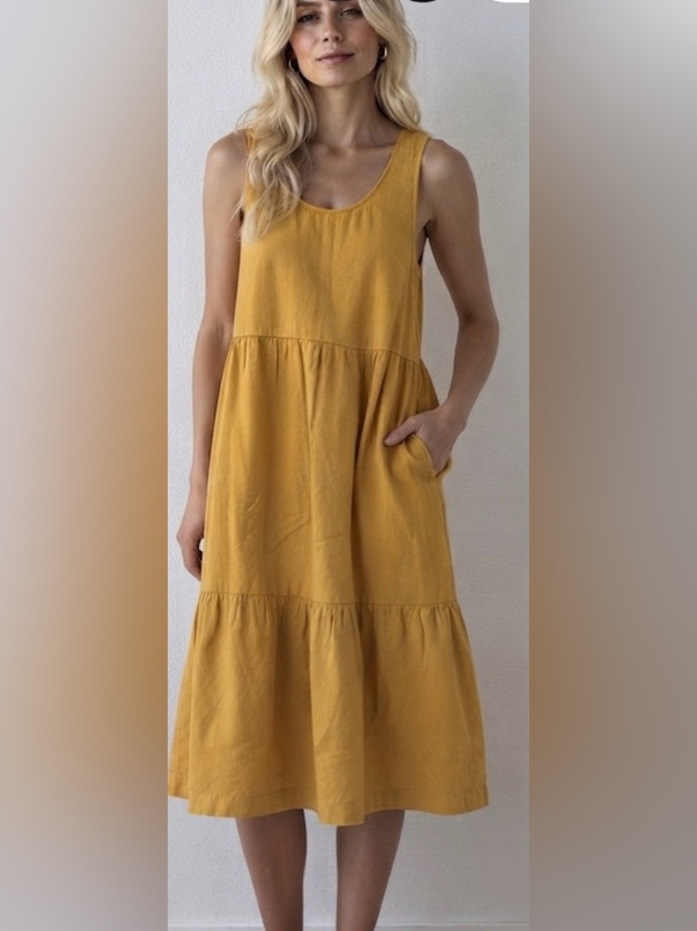 Croft & Barrow Mustard Yellow Tiered Sleeveless Dress